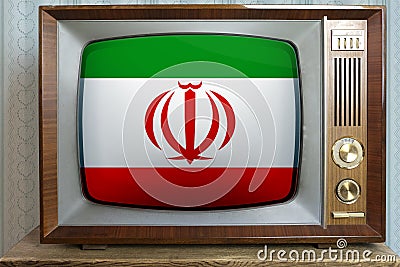 Old tube vintage TV with the national flag of Iran on the screen, the concept of eternal values â€‹â€‹on television, global world Stock Photo